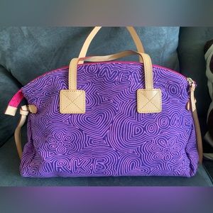 Dooney & Bourke Scribble Doodle Fabric Satchel Top Handle Tote Bag Leather Trim